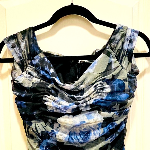 Alex Evenings Blue Floral Ruched Cocktail Dress, Size 4 - Picture 3 of 8